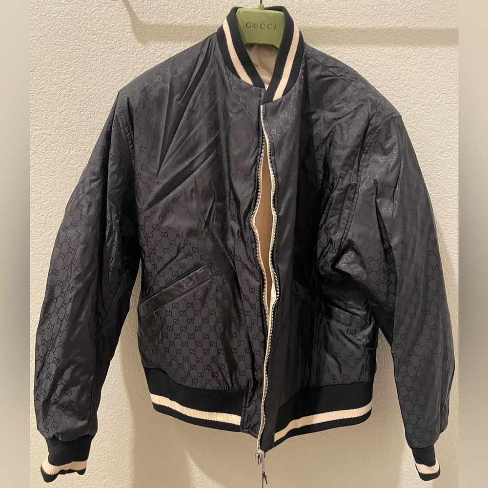 Gucci GG Jacquard Reversible Bomber Jacket, Black, Size: 50 New with Tags